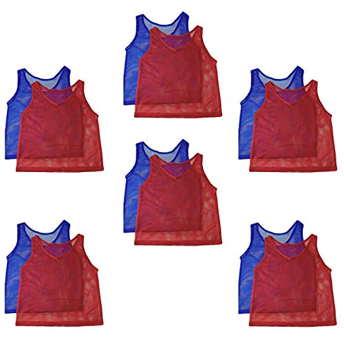 Adorox Youth Scrimmage Practice Jerseys Team Pinnies Sports Vest for Children Soccer, Football, Basketball, Volleyball (Blue/Red 12 Pcs. Set)