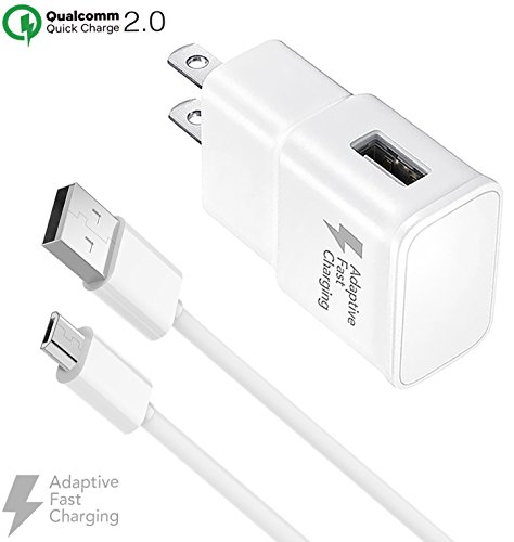 Ixir Adaptive Fast Charger Kit for Samsung Galaxy S7, Edge, J7, S6, Edge, Note 5, Note 4, Sony, HTC, Honor Lite 10, Moto G5, and More, Wall Charger and 4 Feet Micro-USB Cable, White