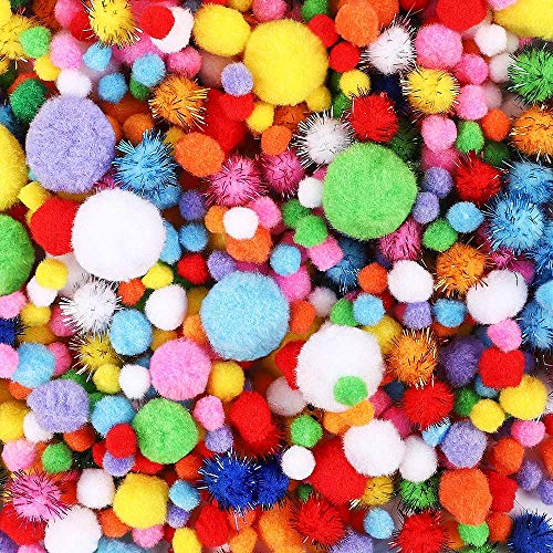 LOVE'S 1000pcs Multicolor Pom Pom Balls, Assorted Sizes & Colors Pompoms for Arts and Craft Making Decorations