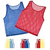 Adorox Teens Scrimmage 12 Pack Practice Jerseys Team Pinnies Sports Vest Soccer, Football, Basketball, Volleyball (Single Side(6 Red/6 Blue), Youth)