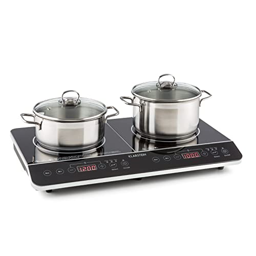 Klarstein VariCook Slim Double Induction Hob 3500W, 240°C, 10 Adjustable Power Levels, Glass Surface, Timer, Touch Control via Surface, Black