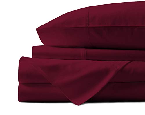 Book Cover Mayfair Linen 100% Egyptian Cotton Sheets, Burgundy Queen Sheets Set, 800 Thread Count Long Staple Cotton, Sateen Weave for Soft and Silky Feel, Fits Mattress Upto 18'' DEEP Pocket
