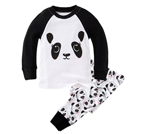 Mammybaby Little Girls Panda Long Sleeved Pajamas Set Cotton DRG7463 (9-10Y) White