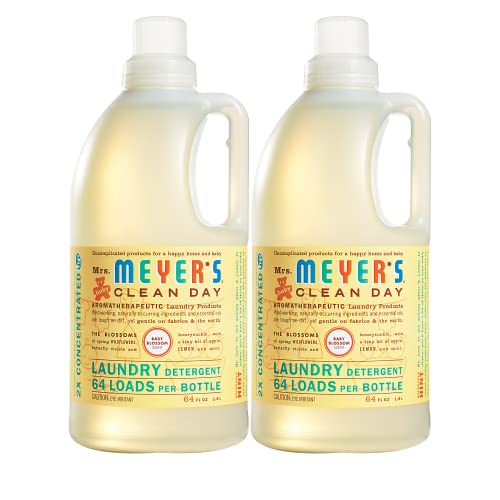 Book Cover Mrs. Meyer's Clean Day Liquid Laundry Detergent for Baby, Cruelty Free and Biodegradable Formula Infused with Essential Oils, Baby Blossom Scent, 64 oz - Pack of 2 (128 Loads)
