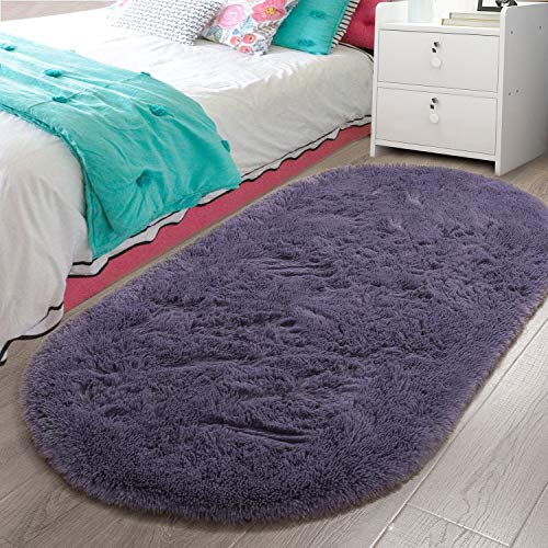 Book Cover LOCHAS Luxury Fluffy Carpet Soft Children Rugs Throw Carpets Modern Shaggy Area Rug for Bedroom Bedside Home Decor 2.6' x 5.3', Grey Purple