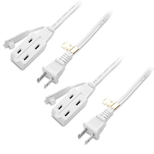 Cable Matters 2-Pack 16 AWG 2 Prong Extension Cord 6 ft, UL Listed (3 Outlet Extension Cord) with Tamper Guard White