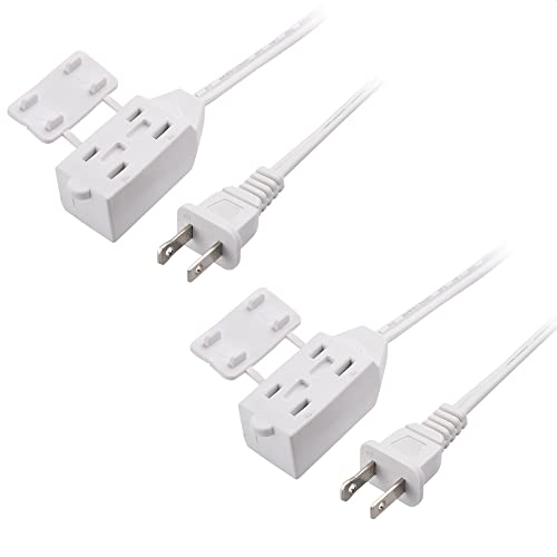 Cable Matters 2-Pack 16 AWG 2 Prong Extension Cord 15 ft, UL Listed (3 Outlet Extension Cord) with Tamper Guard White