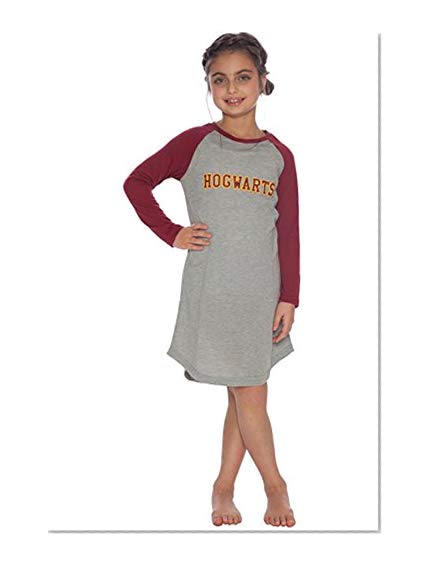 Harry Potter Big Girls' Hermione Granger 'Hogwarts House Crest' Varsity Quidditch Raglan Nightgown, Gray, 10/12