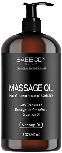 Book Cover Baebody Massage Oil - Fight the Appearance of Cellulite - with Grapeseed Oil, Eucalyptus Oil, Lemon Oil, and Grapefruit Oil, Penetrates Deeper than Cream, 8 OZ