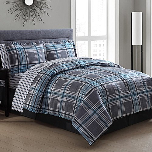 Ellison Great Value Chelsea Plaid 6 Piece Bed in a Bag, Twin, Gray