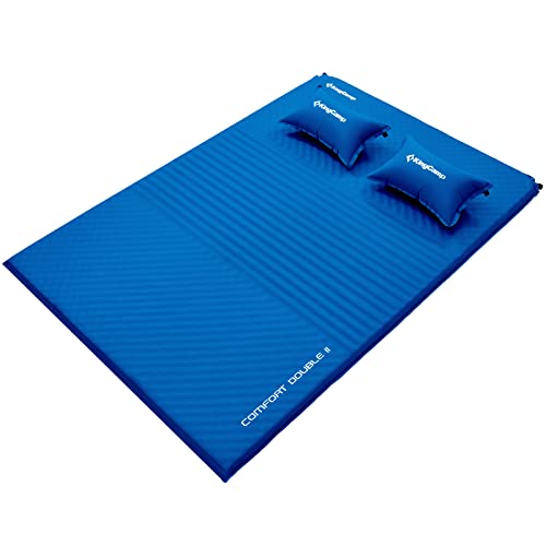 KingCamp Double Self Inflating Sleeping Pad for Camping 75D Sleeping Mat Queen Size Foam Camping Pad with 2 Travel Pillows Air Mattress for Backpacking Tent Indoor Outdoor Royal Blue