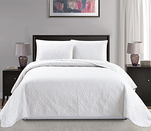 Mk Collection King/California King Over Size 118"x106" 3pc Diamond Bedspread Bed-Cover Embossed Solid White New
