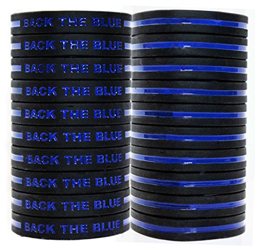 Jades Bands - Back The Blue, Blue Lives Matter, Thin Blue Line Wristband - 20 Pack (Blue Text)