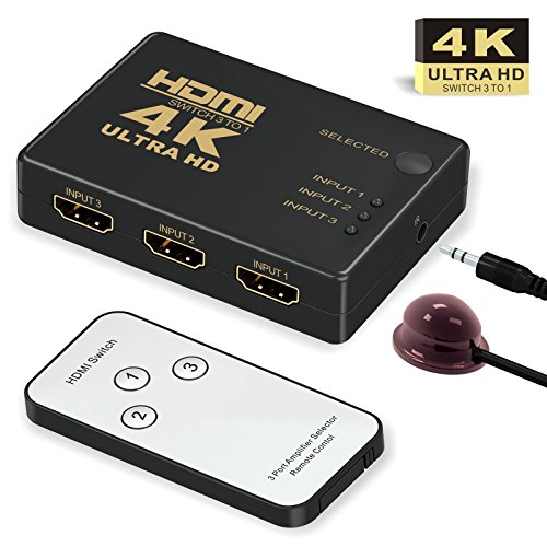 HDMI Switch 4k,GANA Intelligent 3-Port HDMI Switcher,splitter, Supports 4K, Full HD1080p, 3D with IR Remote