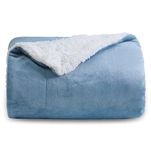 Book Cover Bedsure Sherpa Throw Blanket Washed Blue 60x80 Reversible Fuzzy Microfiber All Season Blanket for Bed or Couch