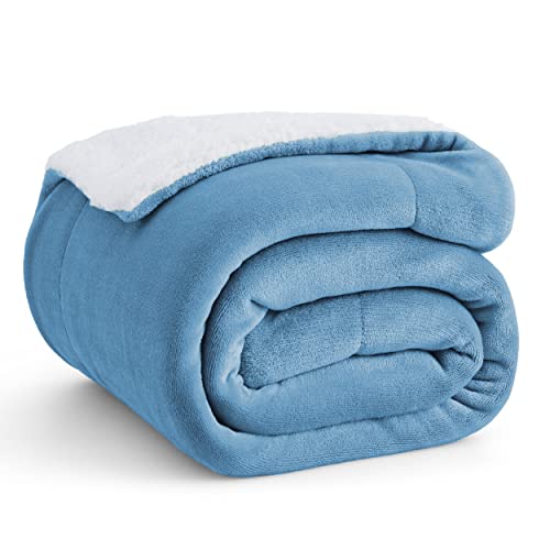 Bedsure GentleSoft Sherpa Fleece Twin Size Blanket for Couch, Non-Heated, Thick and Warm Throw for Women and Men, Soft Fuzzy Plush Twin Blanket for Winter, Washed Blue, 60x80 Inches