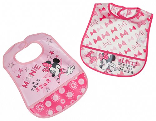 Disney Minnie Mouse 2Piece Printed Frosted Water Proof Peva Bib, Crumb Catcher Pocket