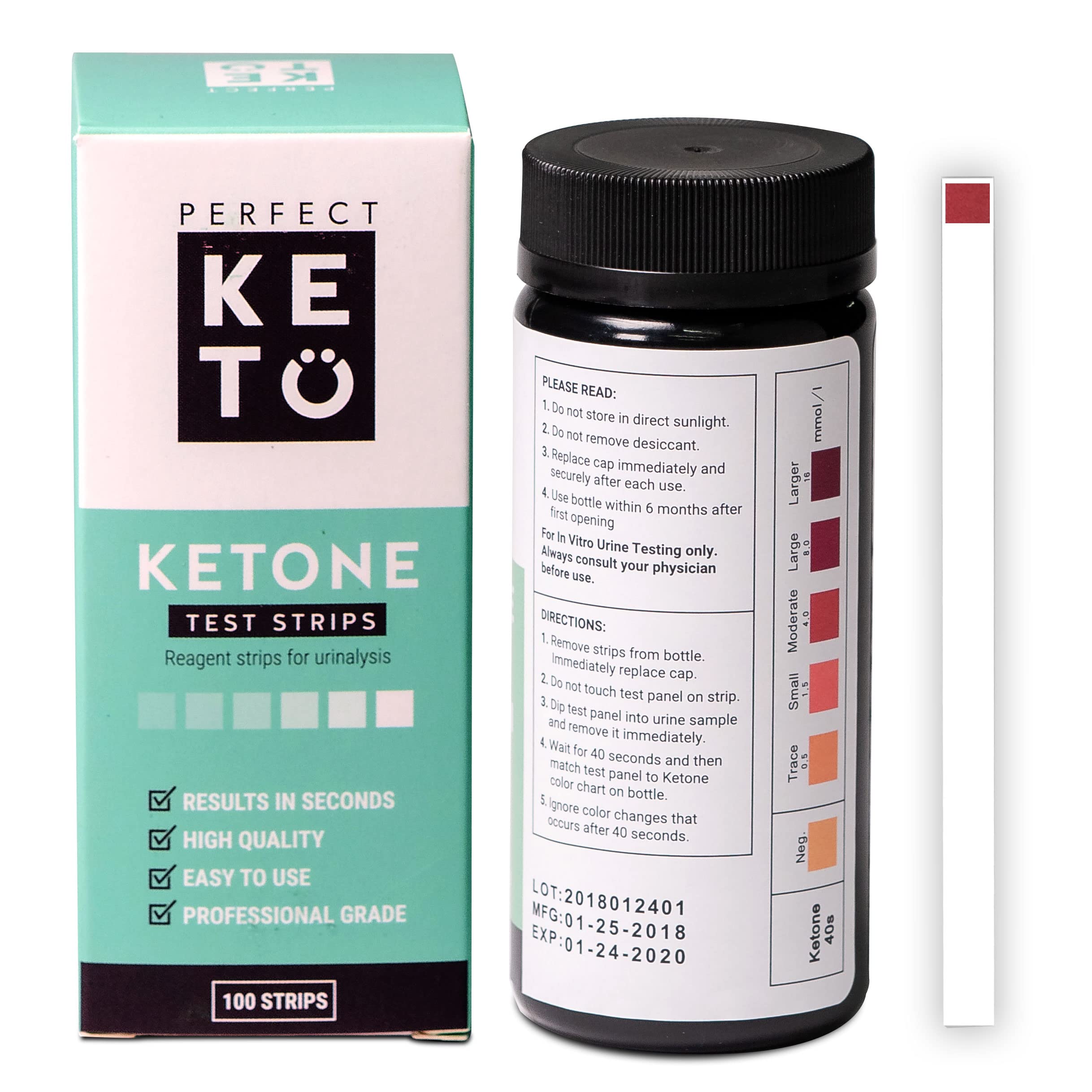 Book Cover Perfect Keto Test Strips - Best for Testing Ketones in Urine on Low Carb Ketogenic Diet, Ketosis Home Urinalysis Tester Kit, 100 CT