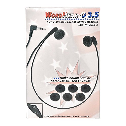 ECS WordHear-O 3.5 mm Transcription Headset with Antimicrobial Under-Chin Design