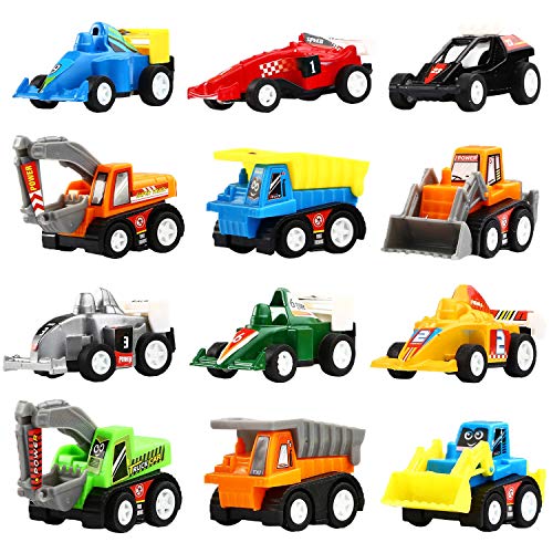 Yeonha Toys Pull Back Vehicles, 12 Pack Mini Assorted Construction Vehicles & Race Car Toy, Vehicles Truck Mini Car Toy for Kids Toddlers Boys Child, Pull Back & Go Car Toy Play Set