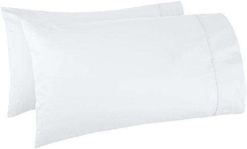 Book Cover Amazon Basics 400 Thread Count Cotton Pillow Cases, Standard, Set of 2, White