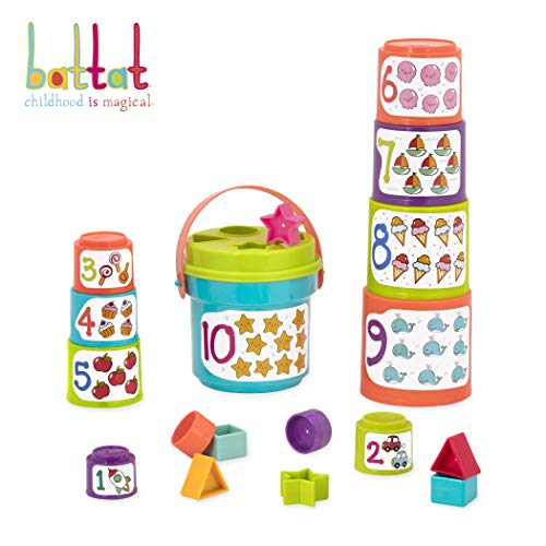 Battat - Sort & Stack - Educational Stacking Cups with Numbers and Shapes for Toddlers