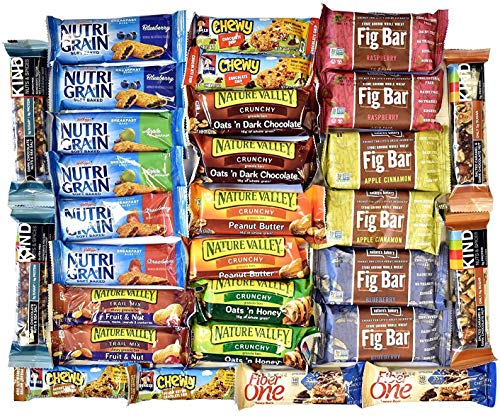 Book Cover Snack Variety Pack, Healthy Bars Sampler & Care Package in a Blue Ribbon Gift Box (30 Counts) College Students Military Women Men Adult Kid Teens