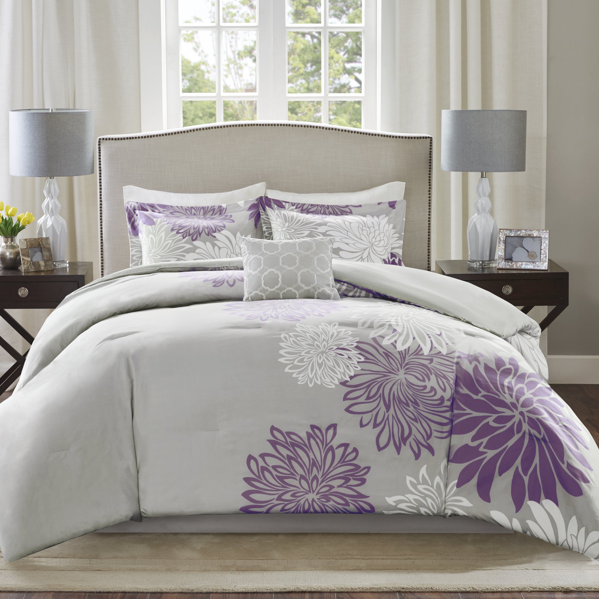 Book Cover Comfort Spaces Enya Comforter Set-Modern Floral Design All Season Down Alternative Bedding, Matching Shams, Bedskirt, Decorative Pillows, Queen (90