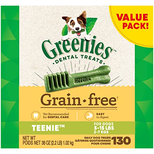 GREENIES Grain Free TEENIE Natural Dog Dental Care Chews Oral Health Dog Treats, 36 oz. Pack (130 Treats)