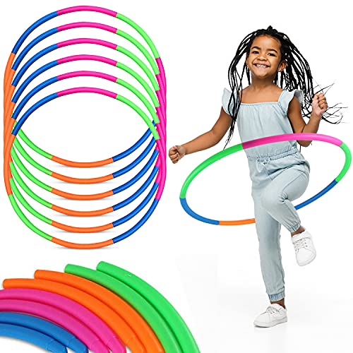 6 Pack: Toy Hoop Bundle Pack - Snap Together Detachable Adjustable Weight Size Plastic Hoops - Kids Hula Rings for Sports, Exercise, Playing, 32-Inch