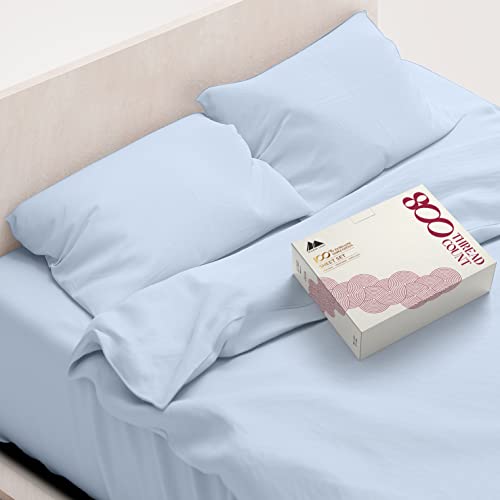 Mayfair Linen 100% Egyptian Cotton Sheets, Sky Blue King Sheets Set, 800 Thread Count Long Staple Cotton, Sateen Weave for Soft and Silky Feel, Fits Mattress Upto 18'' DEEP Pocket
