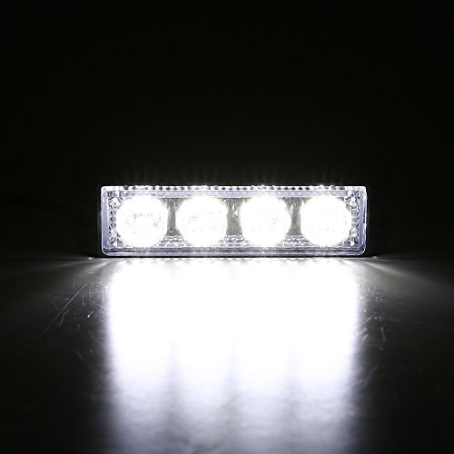 Gledto 12V Blanc 4 LED Feux de Pénétration Lumière Stroboscopique pour Voiture Fixation à vis 17 Modes Auto Flash Lampe Clignotant Avertissement Urgence Secours Travaux pour Véhicule Camions SUV
