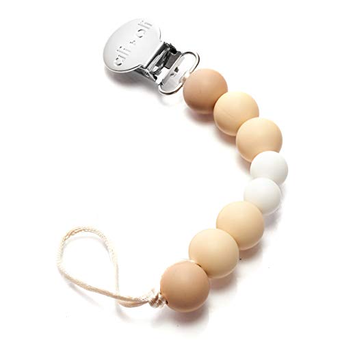 Book Cover Modern Pacifier Clip for Baby - 100% BPA Free Silicone Beads (Natural) Binky Holder for Newborn - Infant Baby Shower Gift - Universal fit MAM - Philips Avent