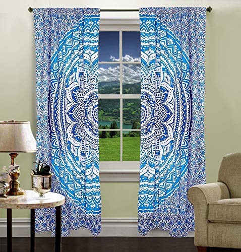 Book Cover Krati Exports Bohemian Beautiful Ombre Color Mandala Curtain Panels (Blue)