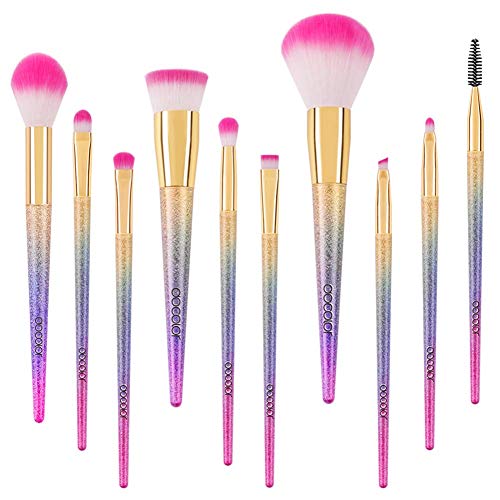 Docolor Makeup Brushes,10Pcs Fantasy Make Up Brushes Face Powder Foundation Blending Blush Concealer Eye Shadow Cosmetics Brushes with Rainbow Box