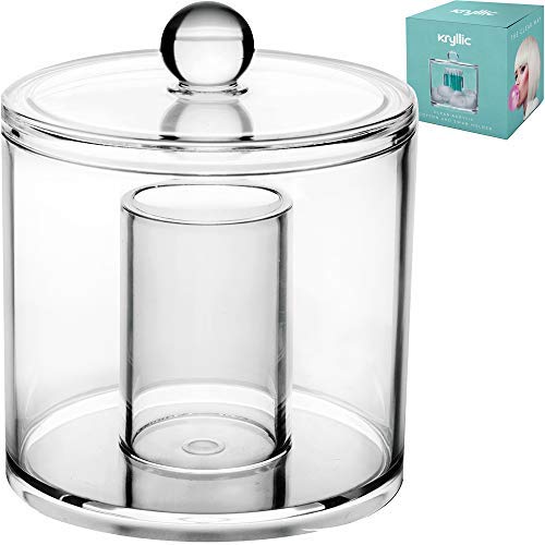 Acrylic Cotton Balls Qtip Holder - clear bathroom decor apothecary canister jar dispenser & organizer with lid for vanity! Container for food candy & swab q tips makeup for easy cosmetic organization!