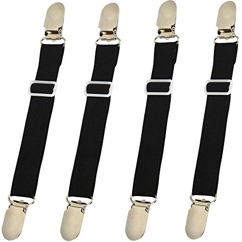 Book Cover 4 Pcs Elastic Bed Mattress Sheet Clips Grippers Straps Suspender Fasteners Holder (4 pcs Black)