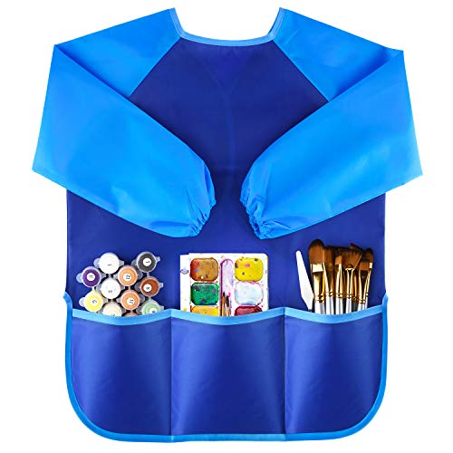 Book Cover KUUQA Waterproof Children Art Smock Kids Art Aprons with 3 Roomy Pockets,Painting Supplies (Paints and brushes not included)