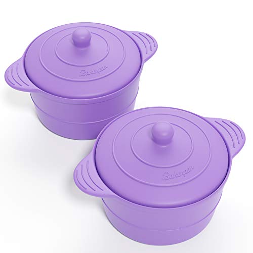 Bakerpan Silicone Ramekin Mini Round Individual Serving Pot, Steamer Cooker with Lid 9.5 Ounce, Set of 2