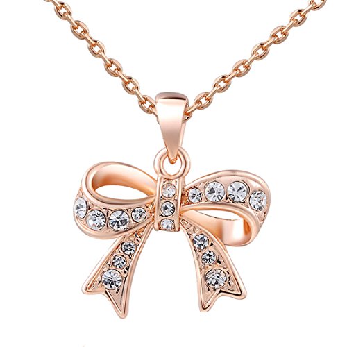 Women Charm Lady Jewelry Pendant Rose Gold Beautiful Bow Chain Necklace