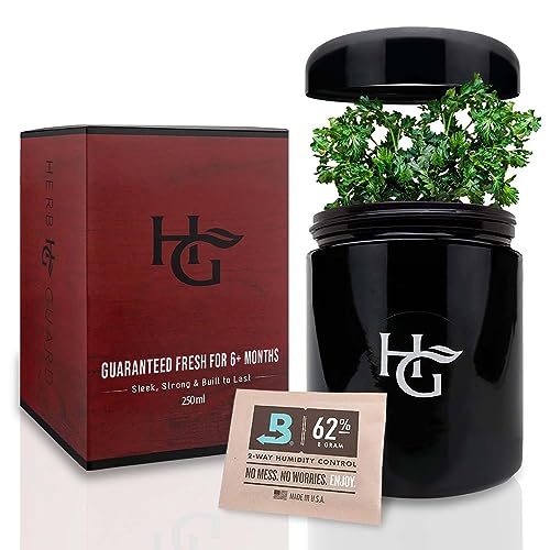 Herb Container - Half Oz Smell Proof Stash Jar & Humidity Pack (250 ml) Airtight UV Protection Keeps Herbs Fresh for Months