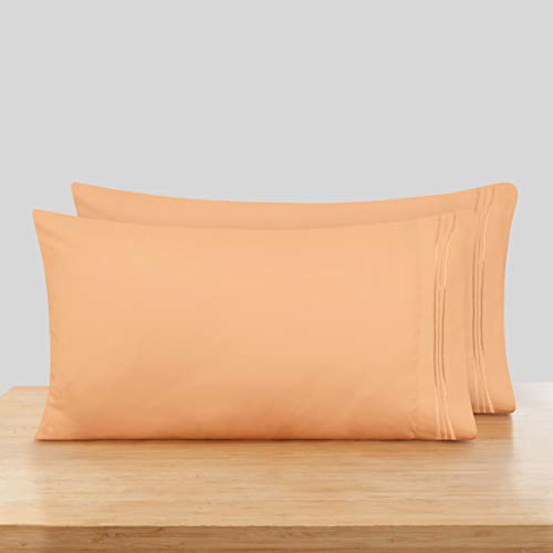 Book Cover Nestl Queen Size Pillowcase - Stitch Pillow Case - Brushed Microfiber 1800 Bedding â€“ Wrinkle, Fade, Stain Resistant - Apricot Buff Orange Standard Pillowcase Set of 2
