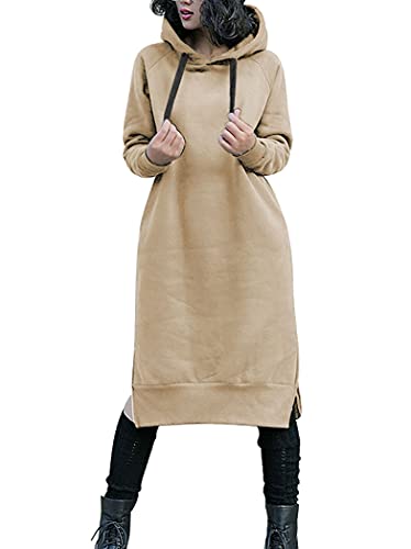 NUTEXROL Women's Thickening Long Fleece Sweatshirt String Hoodie Dress Pullover Plus Size