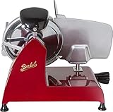 Berkel Red Line 250 Food Slicer, Red, 10" Blade, Electric Food Slicer, Slices Prosciutto, Meat, Cold Cuts, Fish, Ham, Cheese, Bread, Fruit and Veggies, has an Adjustable Thickness Dial