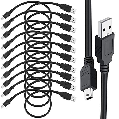 SaiTech IT 10 Pack USB 2.0 A to Mini 5 pin B Charging Cable for External HDDS/Camera/Card Readers/MP3 Player-Black -35cm(1 feet)