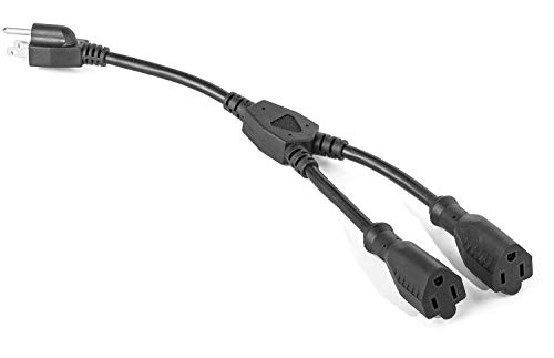 ClearMax 3 Prong Y Splitter Cable Power Extension Cord - Cable Strip Outlet Saver - Power Cord Splitter - 16AWG - 1 Foot - Black
