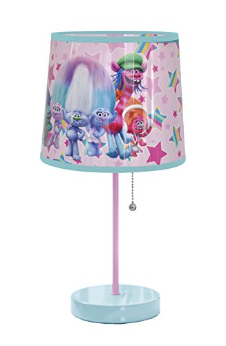 DreamWorks Trolls Stick Table Kids Lamp with Pull Chain, Themed Printed Decorative Shade, Pink