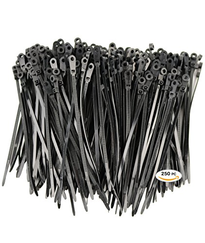 250 Premium Heavy Duty 6 Inch Zip Ties | Black Nylon Cable Ties | XGS Wire Ties by APTronix (6 Inch, Black)