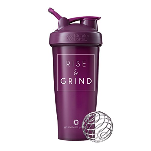 Book Cover Rise & Grind on BlenderBottle brand Classic shaker cup, 28oz Capacity, Includes BlenderBall whisk (Rise & Grind - 28oz - Plum)