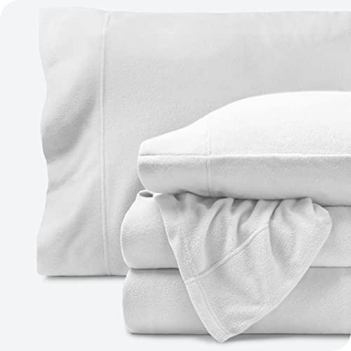 Book Cover Bare Home Super Soft Fleece Sheet Set - Twin Extra Long Size - Extra Plush Polar Fleece, No-Pilling Bed Sheets - All Season Cozy Warmth (Twin XL, White)